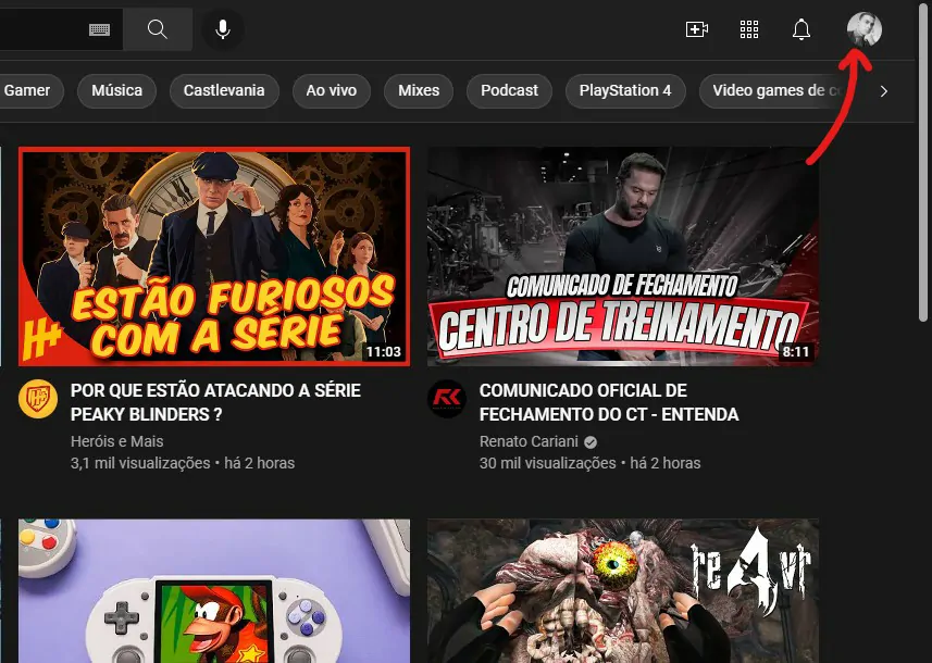Clique sobre seu perfil - Como assinar o Youtube Premium [tirar anúncios]