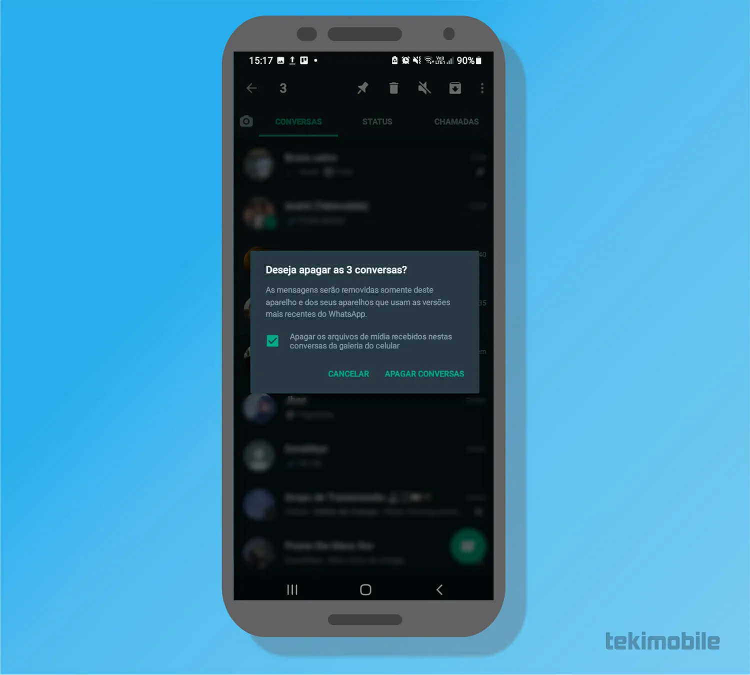 Confirme a sua decisão de excluir conversas - WhatsApp fora do Ar Causas e soluções