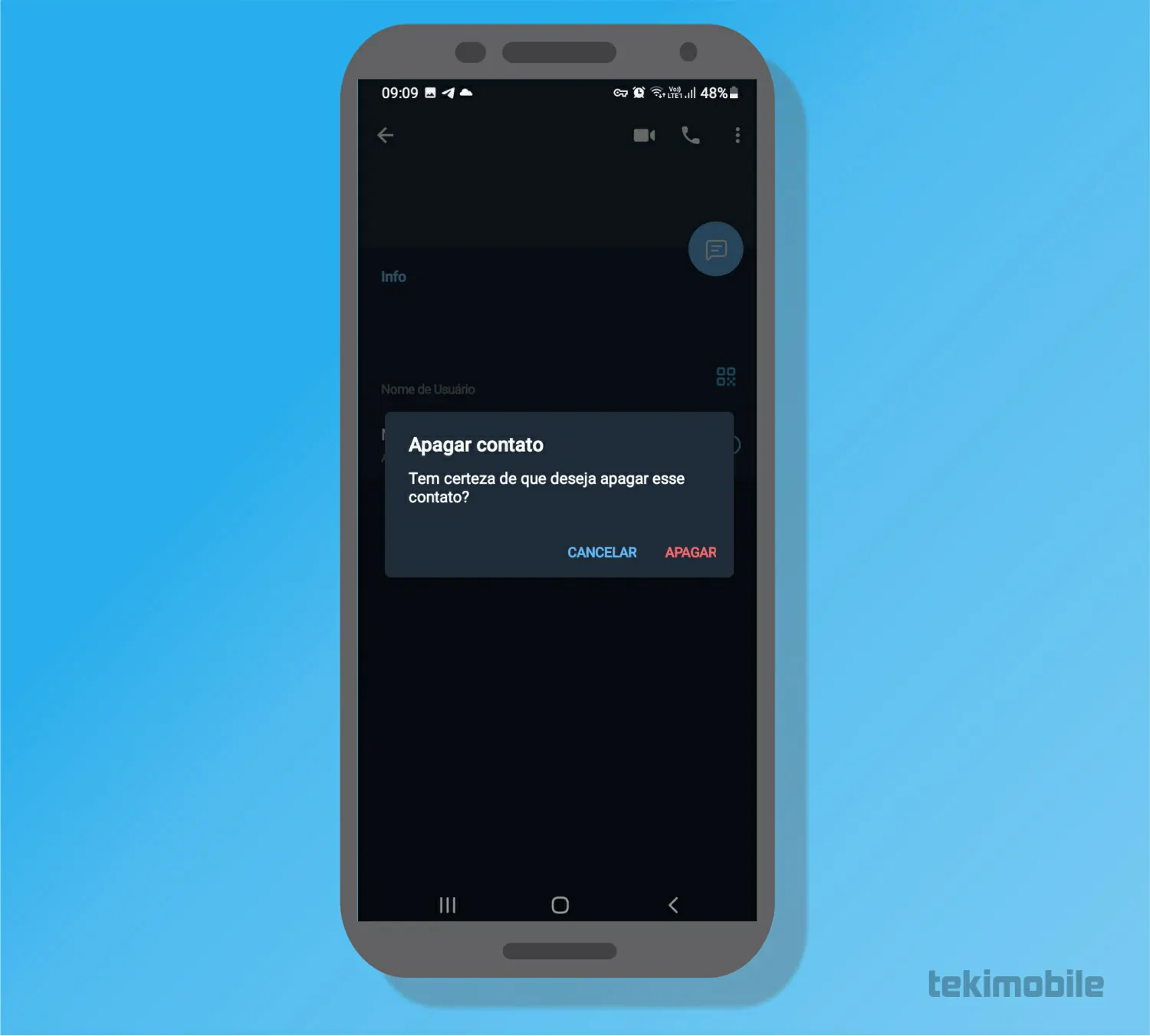 Confirme sua solicitação de apagar contato - Como adicionar e apagar contatos no Telegram