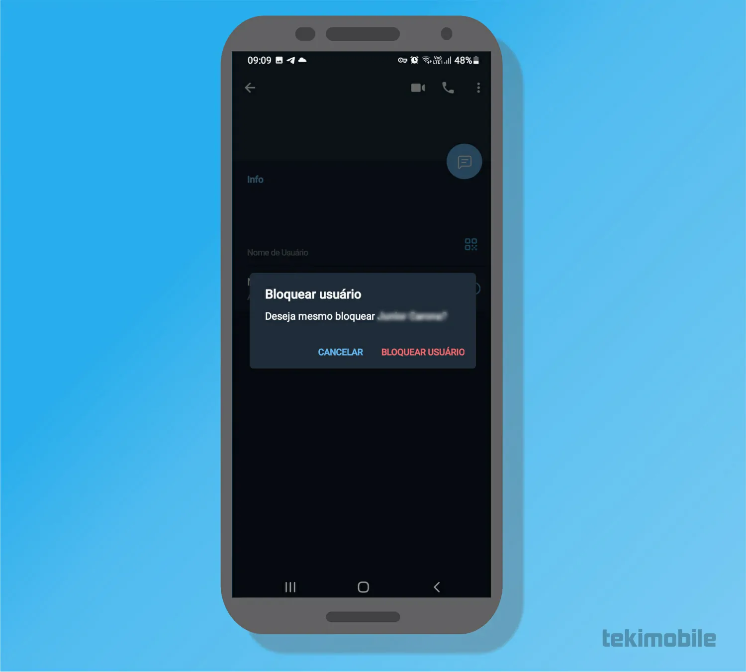 Confirme sua solicitação de bloquear contato - Como adicionar e apagar contatos no Telegram