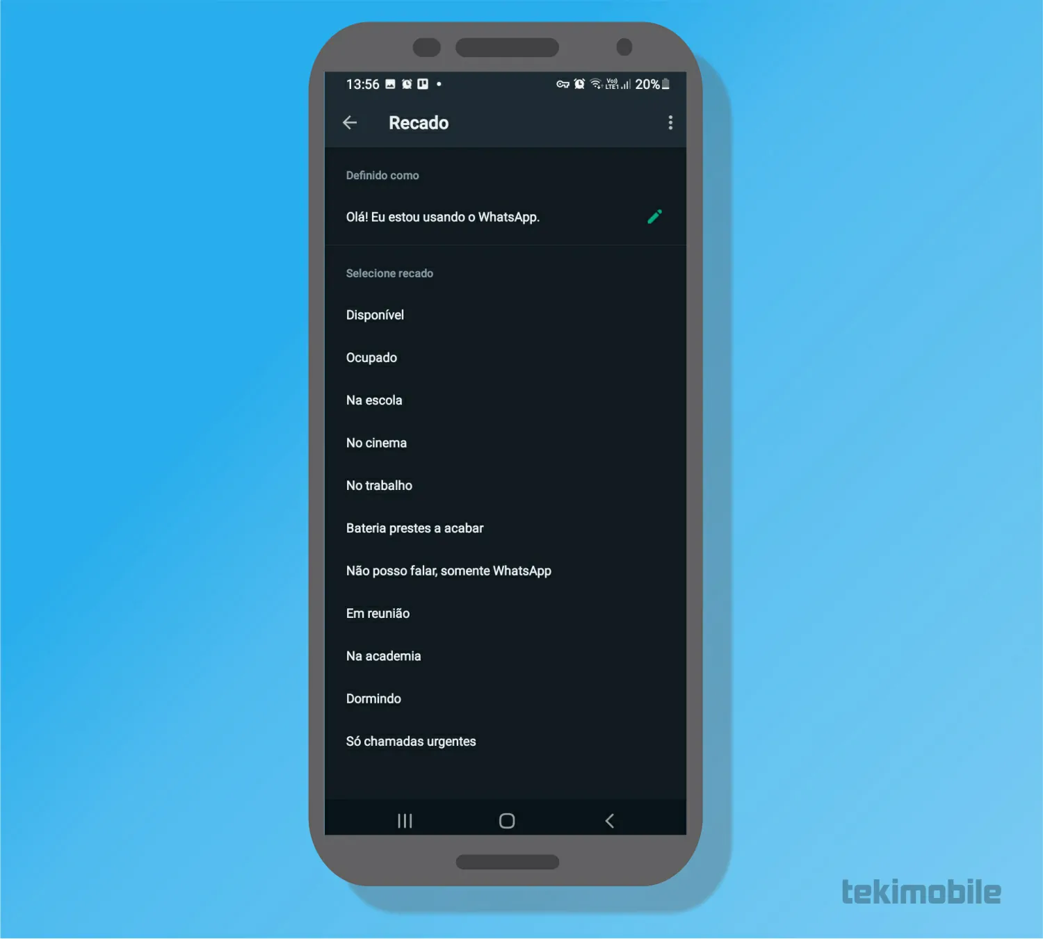 Escolha um novo recado - Como usar os recados para WhatsApp