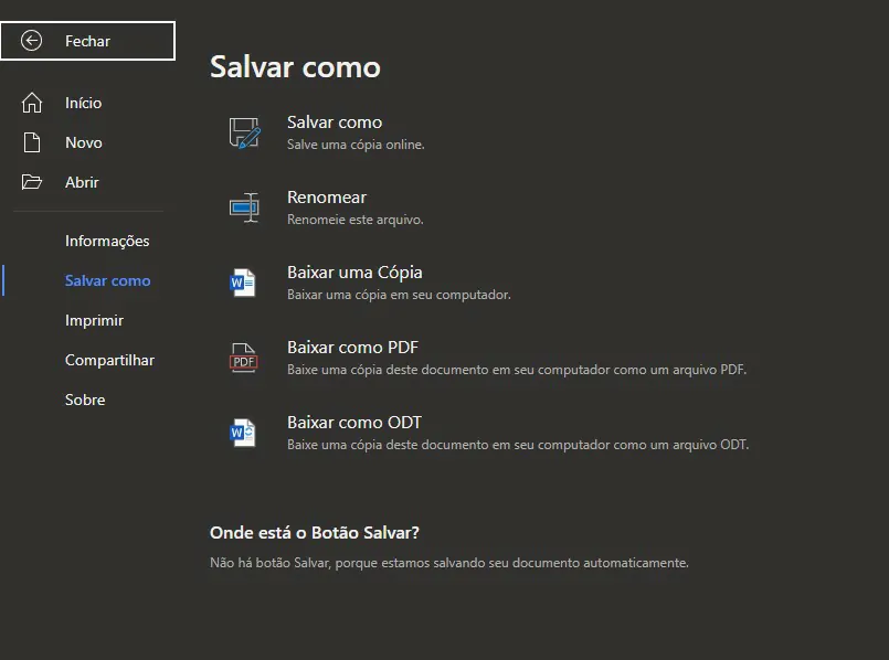 Escolha uma das opções para salvar seu arquivo - Como usar o Word online