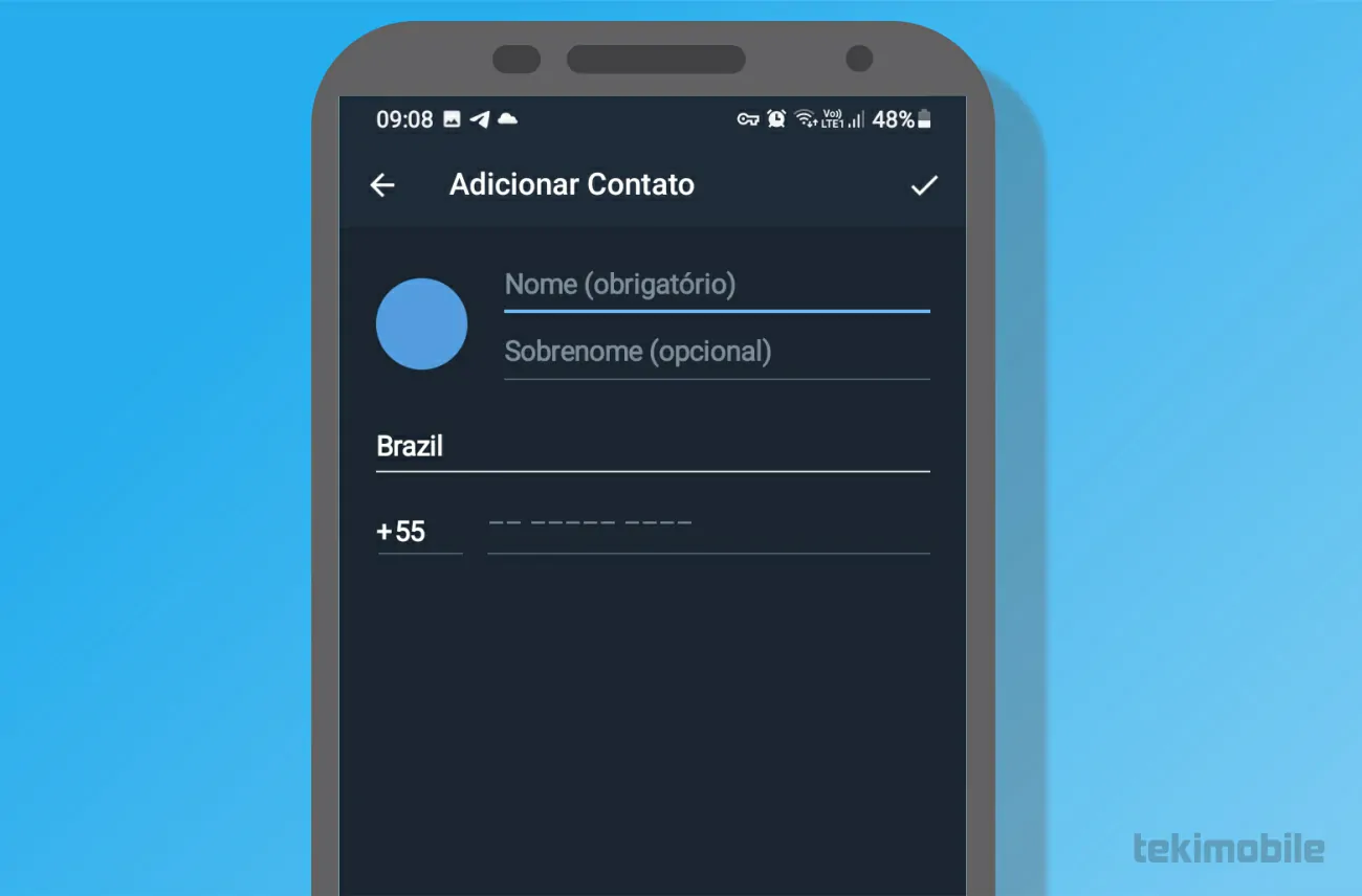 Insira as informações de contato - Como adicionar e apagar contatos no Telegram