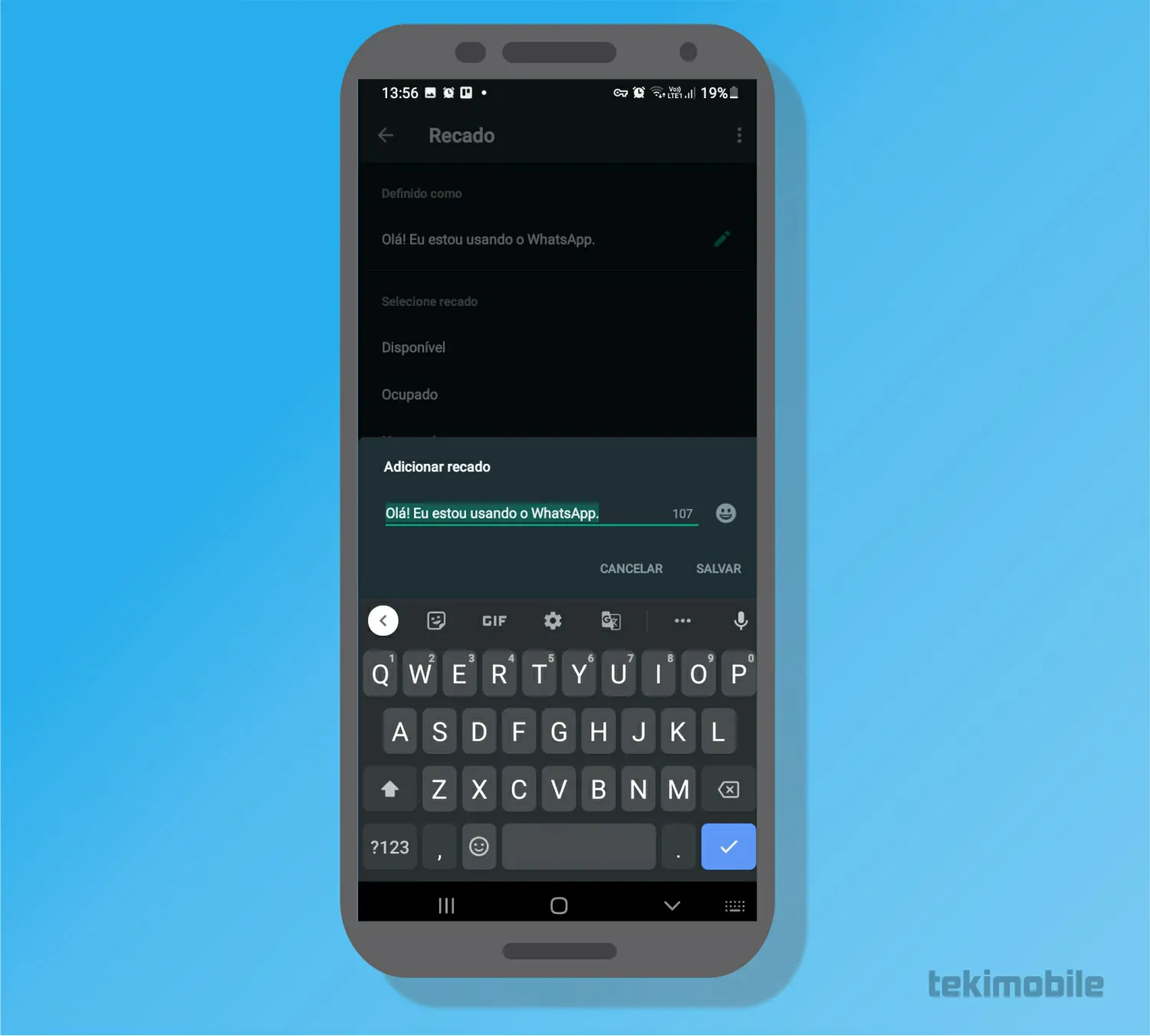 Insira um novo recado - Como usar os recados para WhatsApp