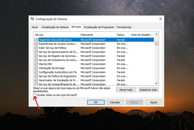 Marque Ocultar- Como otimizar o Windows