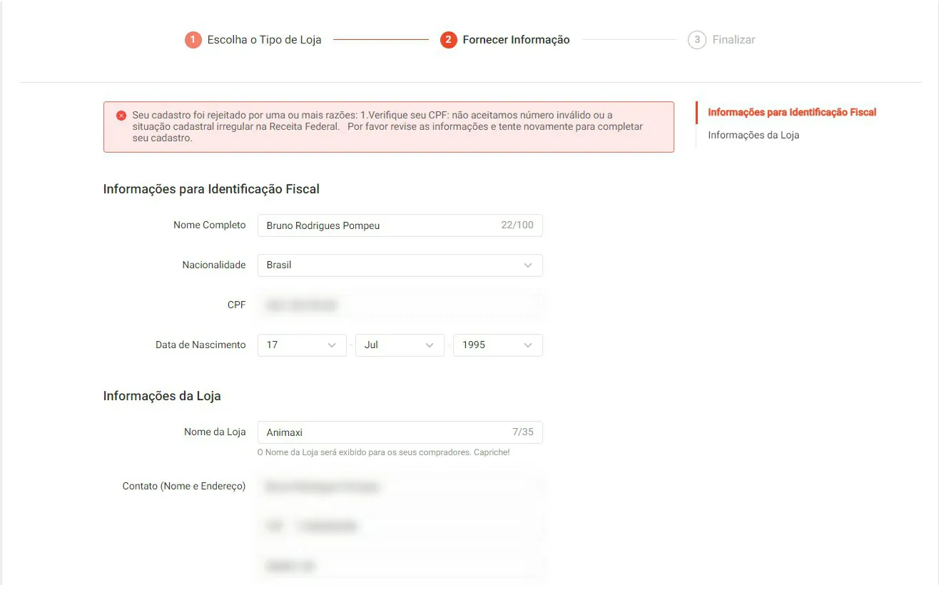 Preencha o cadastro - Central do vendedor Shopee o que é e como usar