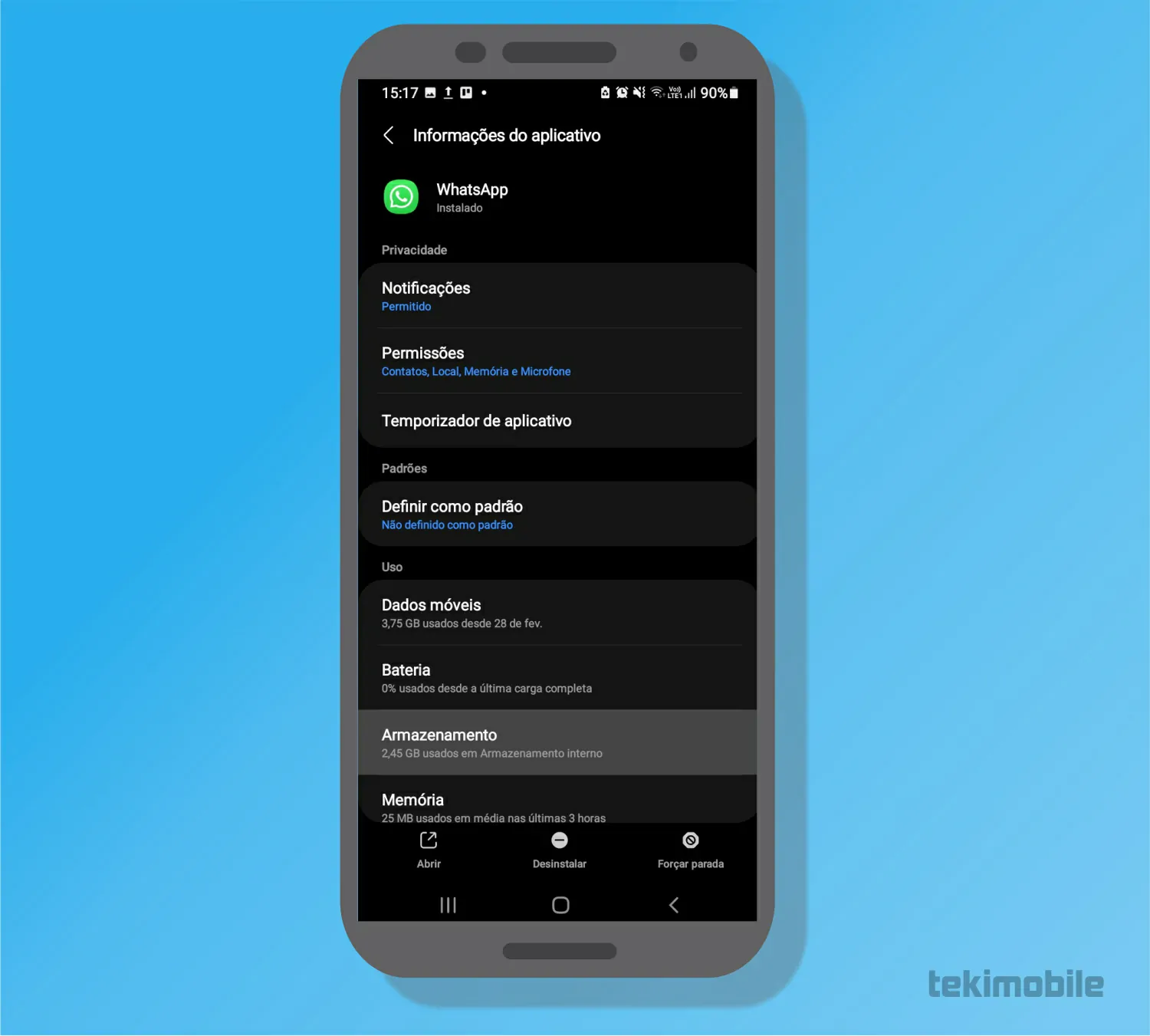 Selecione Armazenamento - WhatsApp fora do Ar Causas e soluções