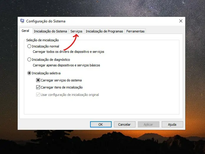 Selecione Serviços - Como otimizar o Windows
