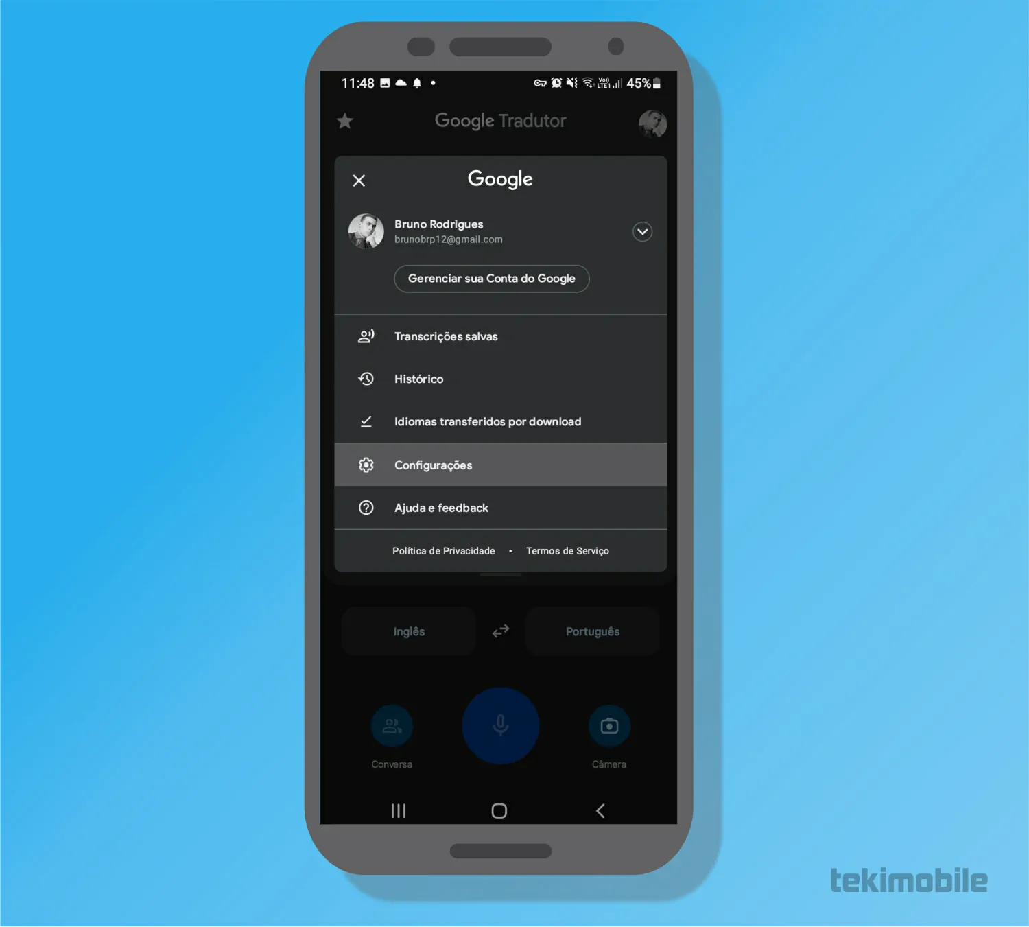 Toque em configurações - Como usar o Google tradutor no Whatsapp