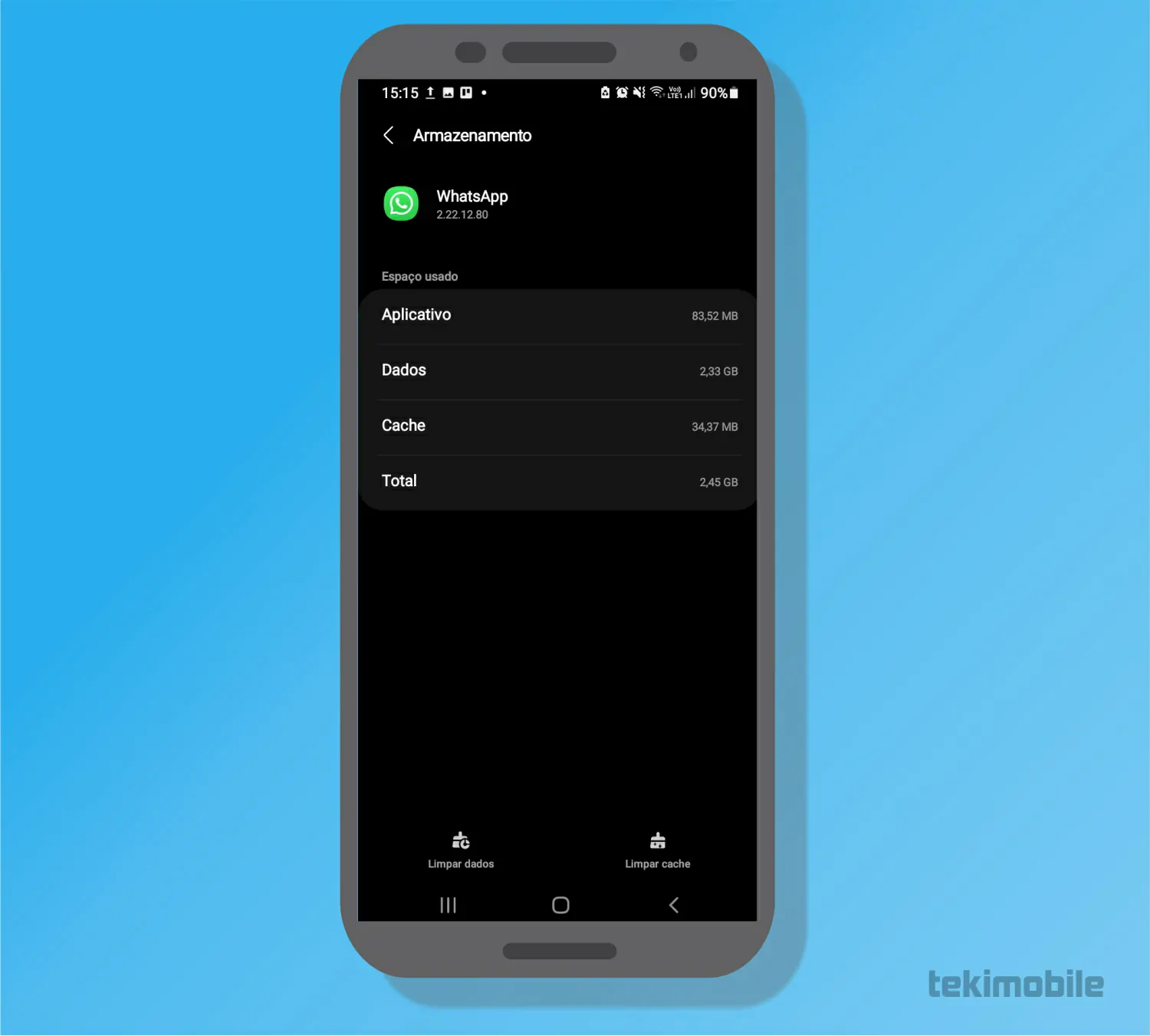Toque em limpar cache - WhatsApp fora do Ar Causas e soluções