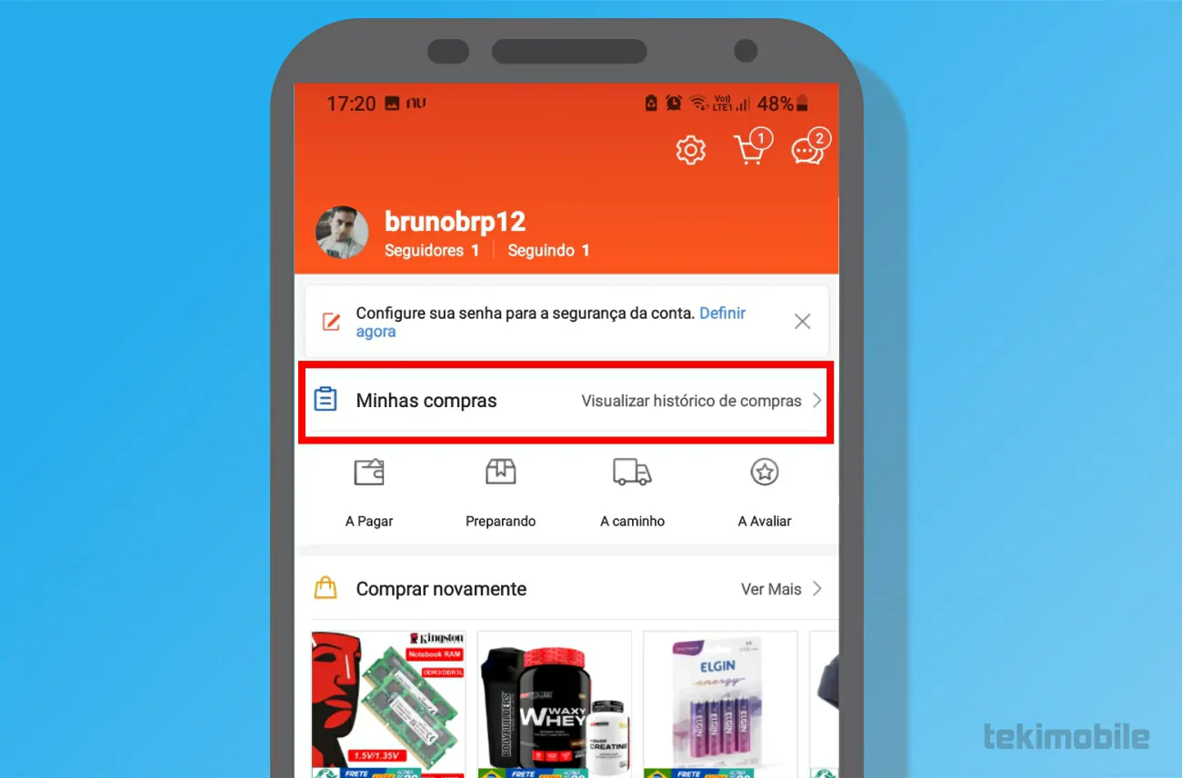 Toque sobre Minhas Compras - Como devolver uma compra no Shopee