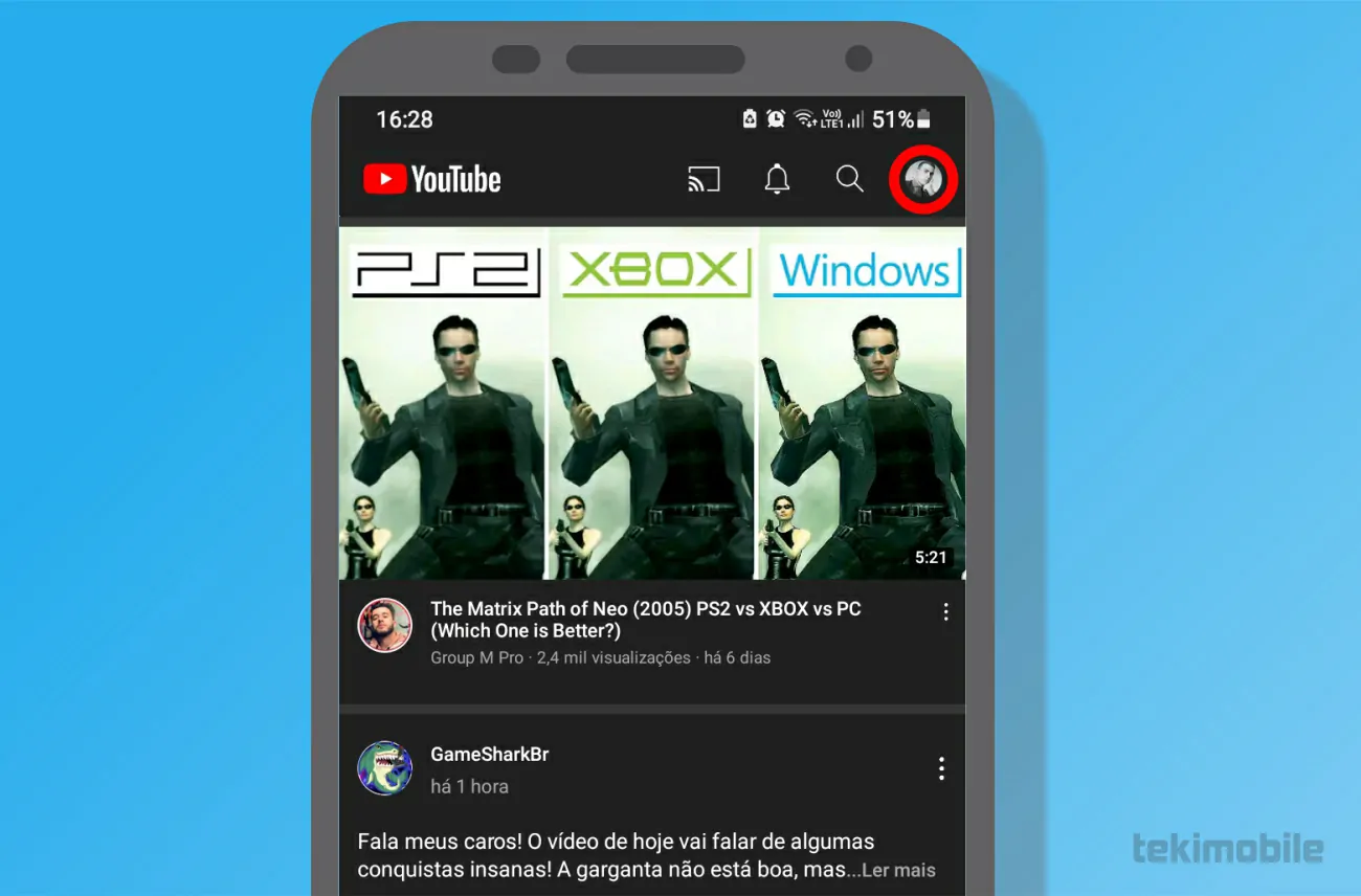 Toque sobre seu perfil - Como assinar o Youtube Premium [tirar anúncios]