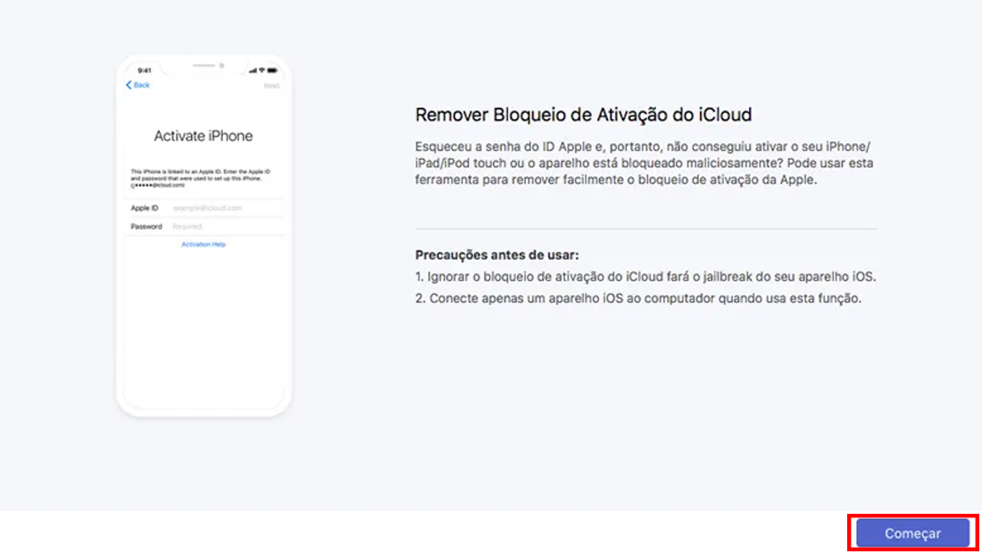 Com o dispositivo conectado vamos começar o processo