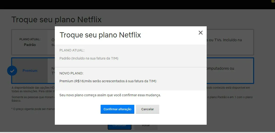 Confirme a alteração do plano - Como mudar de plano na Netflix
