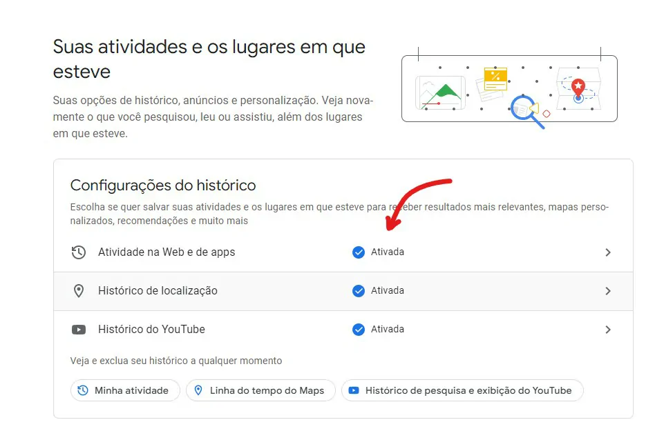 Desative as opções de configurações do histórico - Como fazer o Google parar de te rastrear [PC e celular]