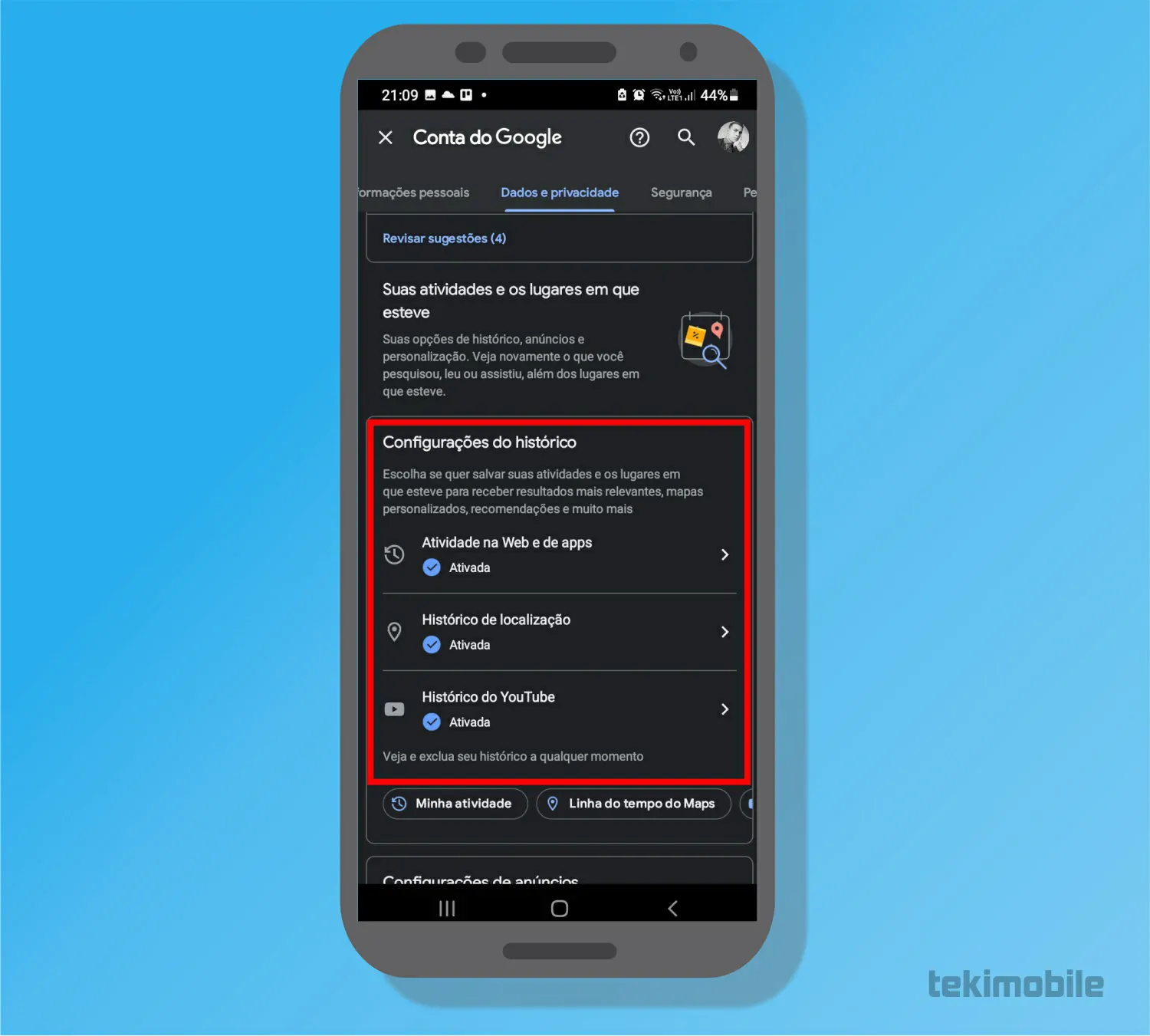 Desative as opções de histórico das sua pesquisas Google - Como fazer o Google parar de te rastrear [PC e celular]