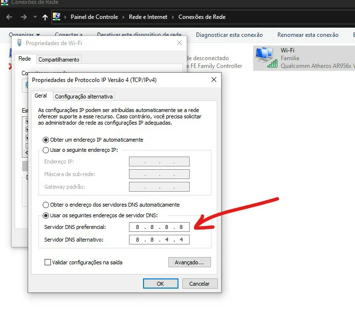 Entre com o novos DNS - Como usar o DNS público
