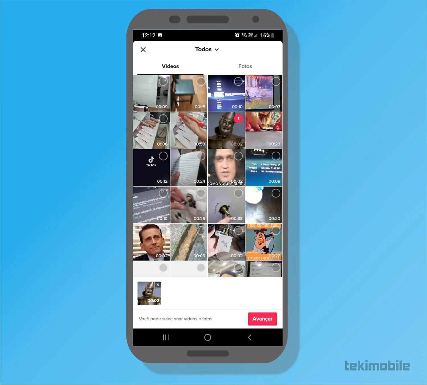 Escolha um vídeo - Como postar vídeos no TikTok tutorial e dicas