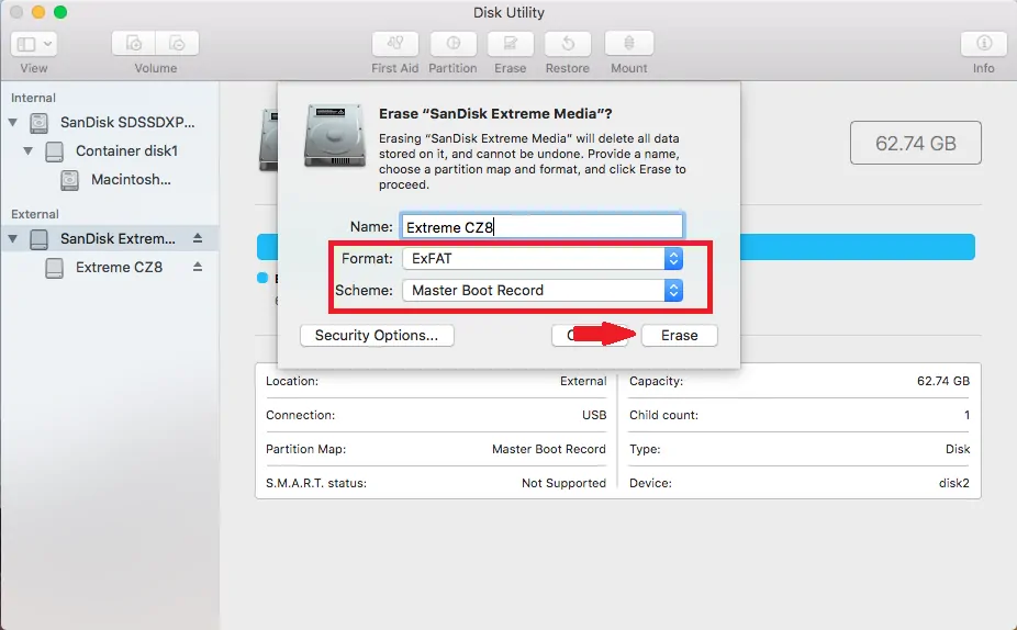Finalize a alterações das opções - Como limpar um pendrive no PC ou Mac