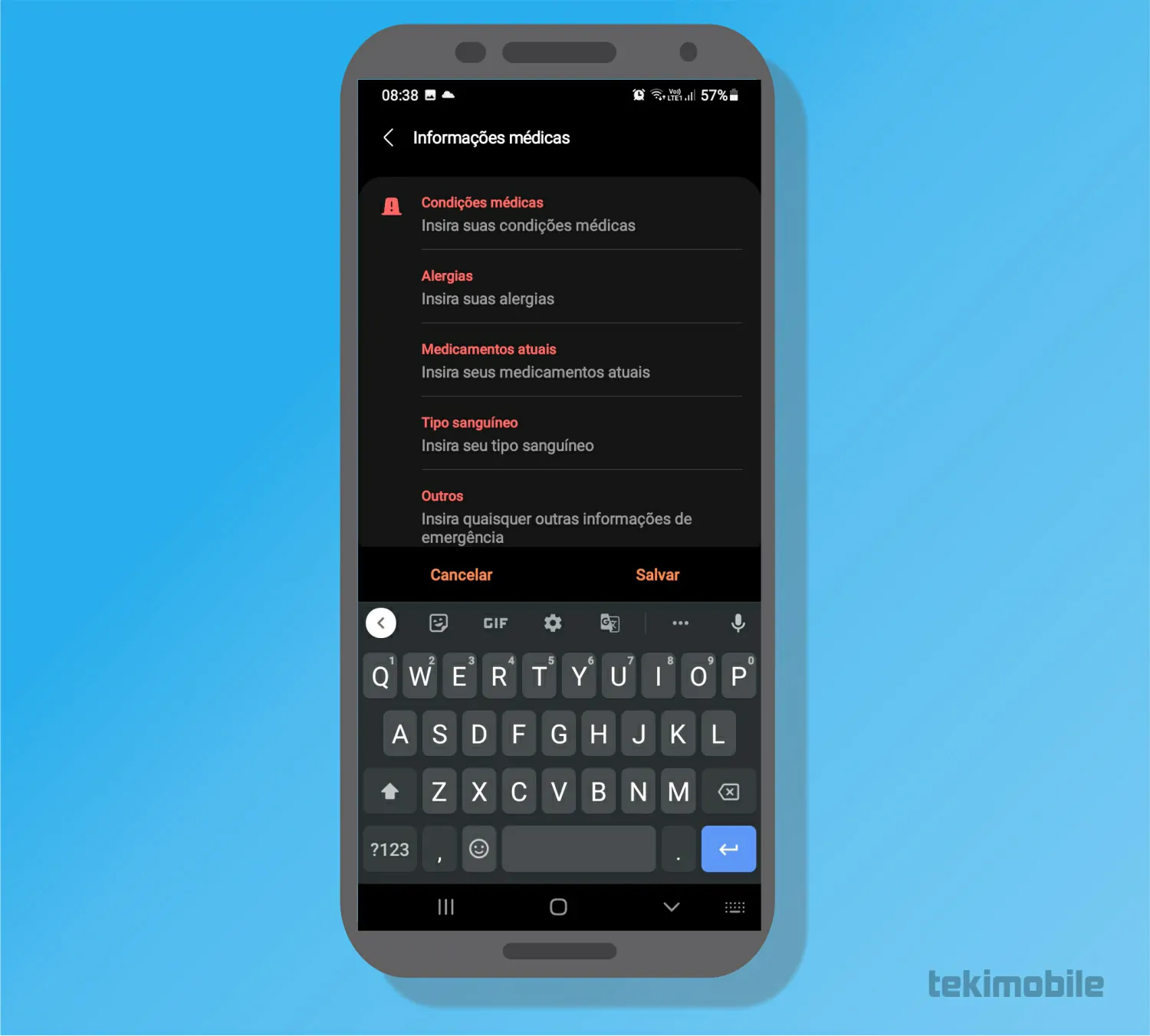 Insira suas informações médicas - Como adicionar contatos de emergência no Android
