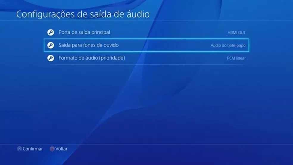 Selecione a opção Saida de Fones de ouvido - Como usar fone de ouvido com fio no PS4 e PS5~1