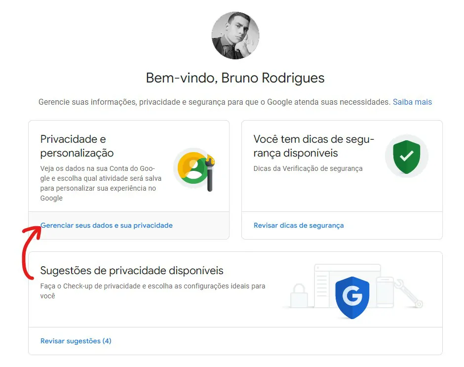 Selecione a opção de privacidade e personalização - Como fazer o Google parar de te rastrear [PC e celular]