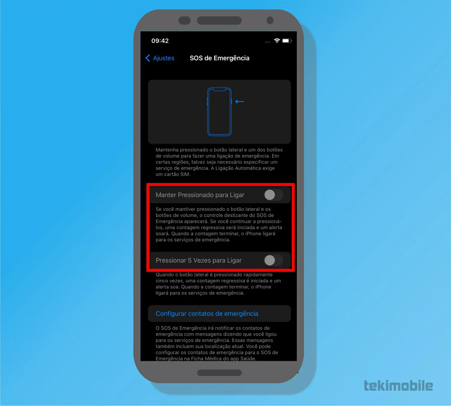 Selecione uma das opções - Como ativar botão de emergência do iPhone