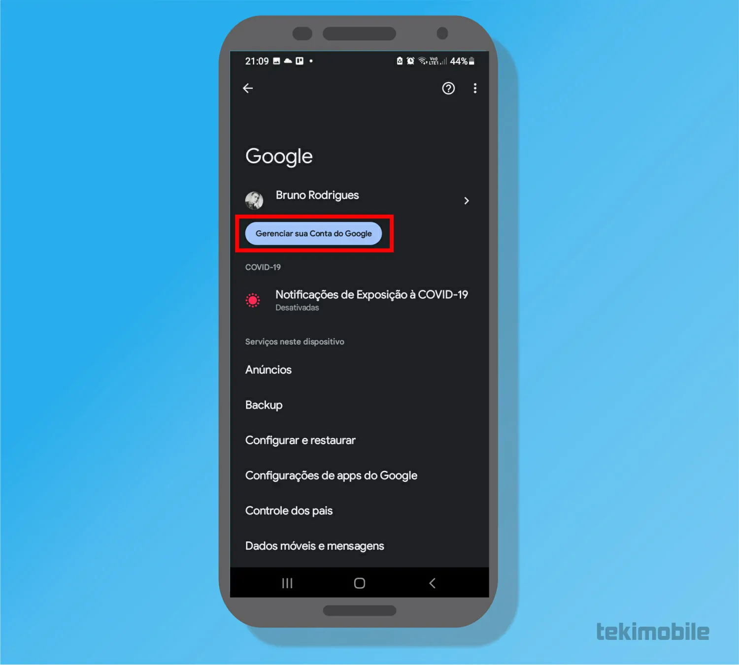 Toque em Gerenciar sua Conta - Como fazer o Google parar de te rastrear [PC e celular]