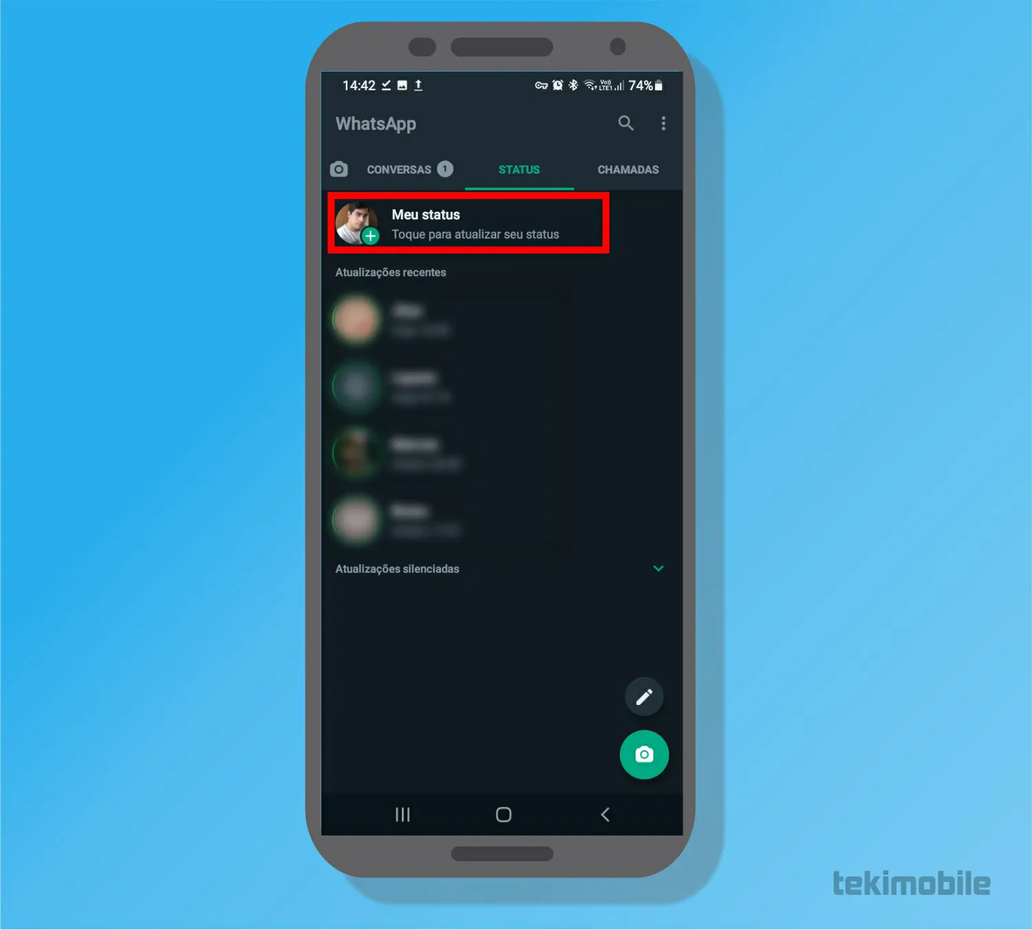 Toque em Meu Status - Como colocar vídeo do YouTube no Status do WhatsApp