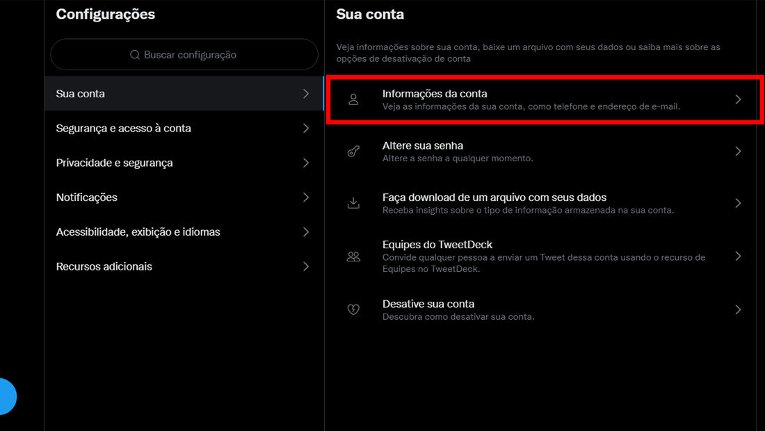 Toque na primeira opção a direita