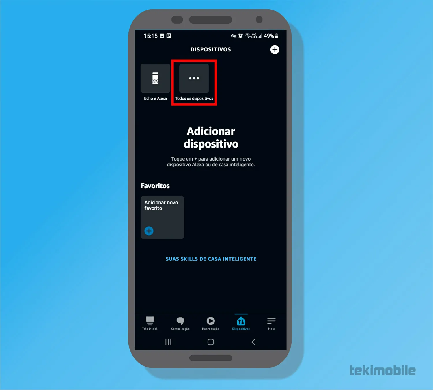 Toque sobre a opção Todos os dispositivos - Como mudar a voz da Alexa no celular e na Echo