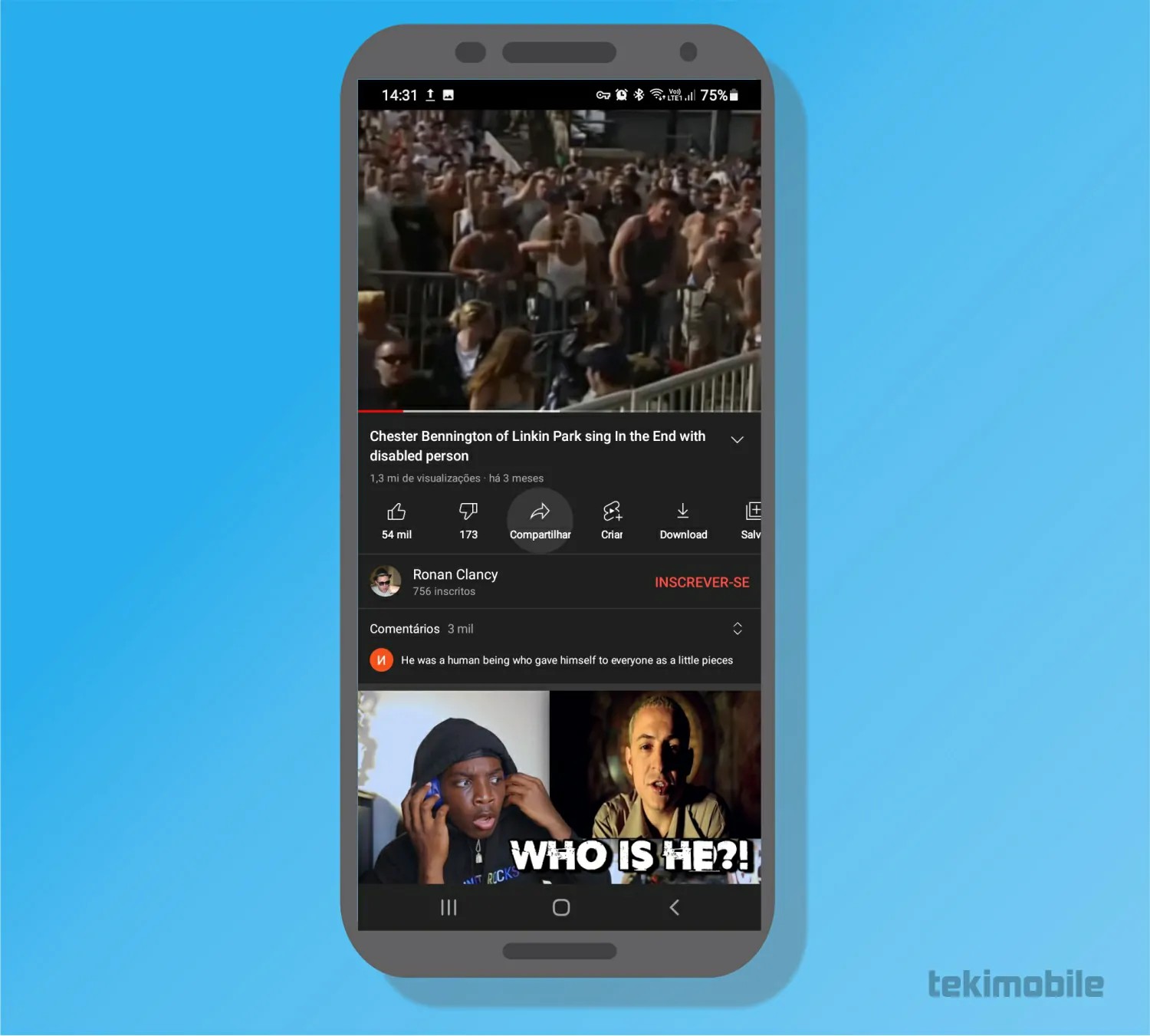 Toque sobre a opção de Compartilhar - Como colocar vídeo do YouTube no Status do WhatsApp