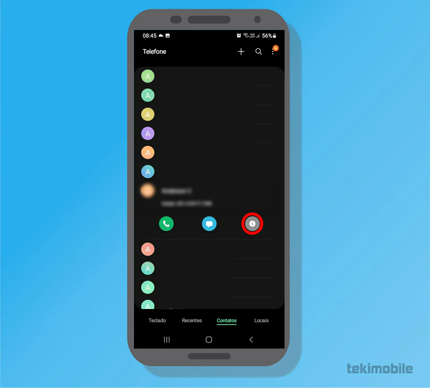 Toque sobre informações - Como adicionar contatos de emergência no Android