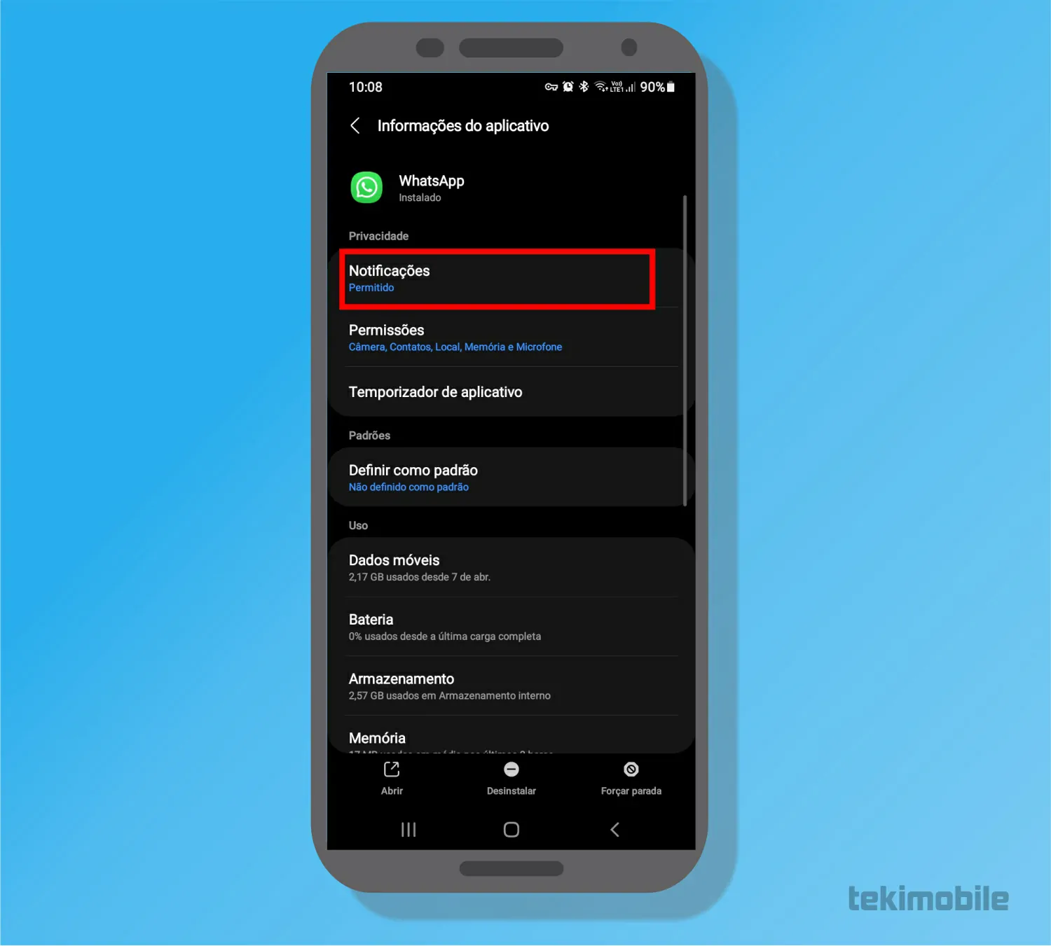 Toque sobre notificações - Como desativar o WhatsApp