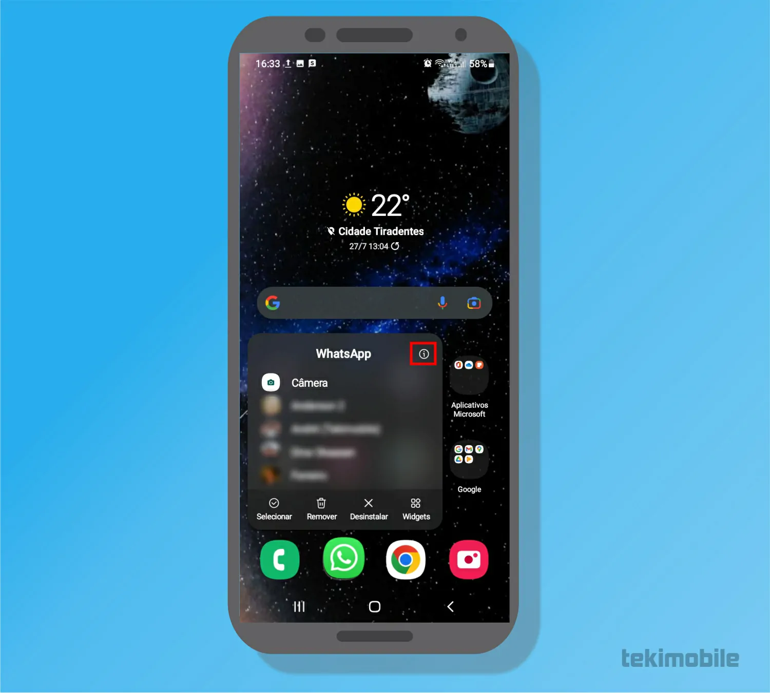 Toque sobre o i - Como desativar o WhatsApp