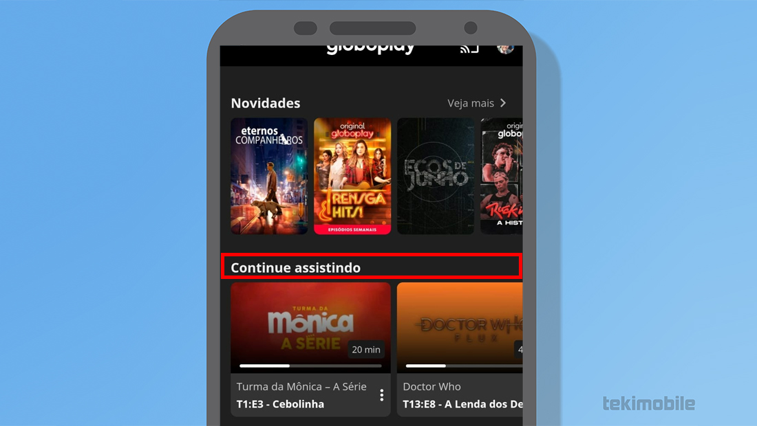 A aba de Continue assistindo é bem simples de se achar