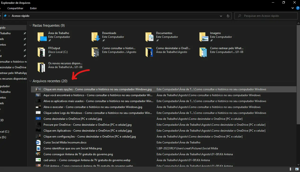 Arquivos recentes - Como consultar o histórico no seu computador Windows