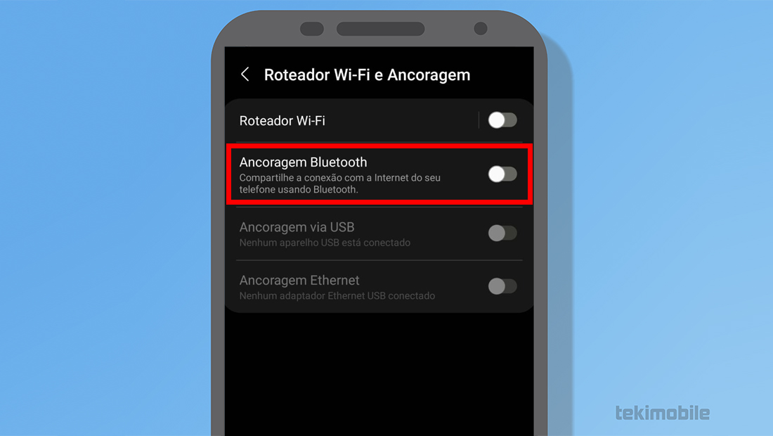 Depois basta ativar e compartilhar a internet do celular por bluetooth