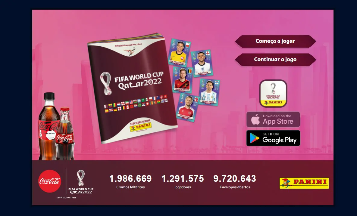 Clique em Começar a jogar - Colecione figurinhas virtuais da Copa do mundo 2022