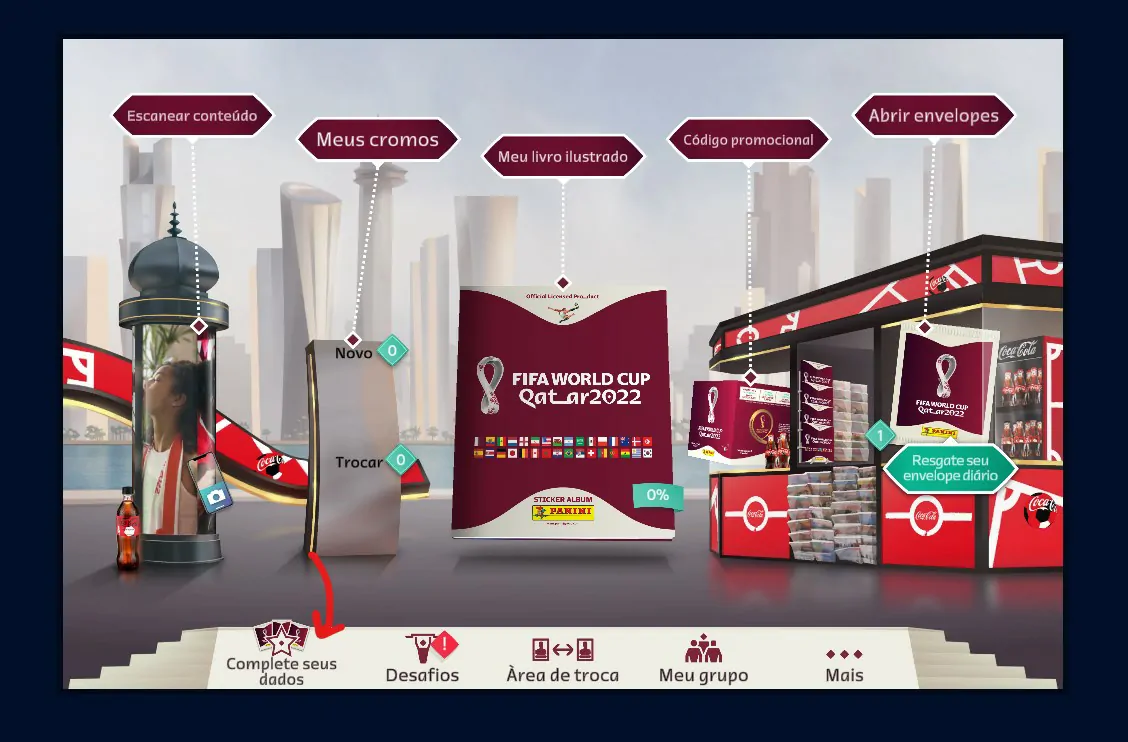 Clique em Complete seus dados - Colecione figurinhas virtuais da Copa do mundo 2022