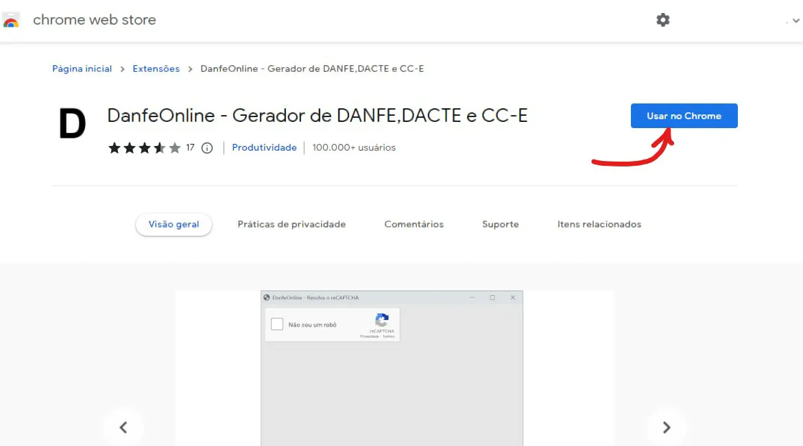 Clique em usar no Chrome - Como baixar nota fiscal com Chave de Acesso