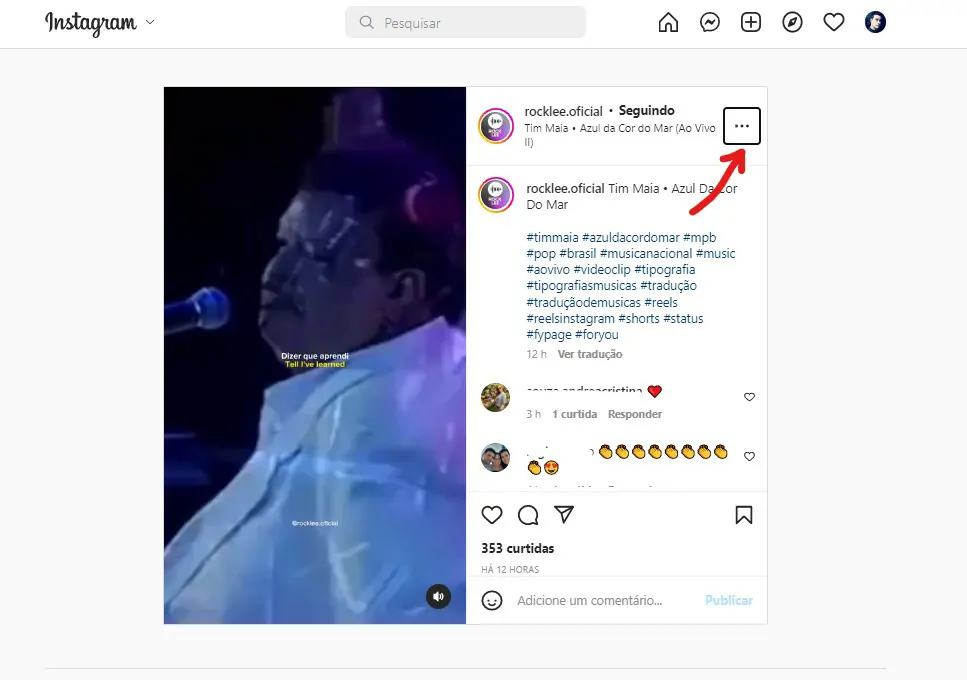 Clique nos três pontos - Como baixar um áudio do Instagram