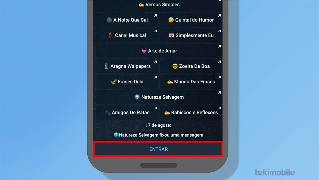 Depois disso você poderá aproveitar o grupo