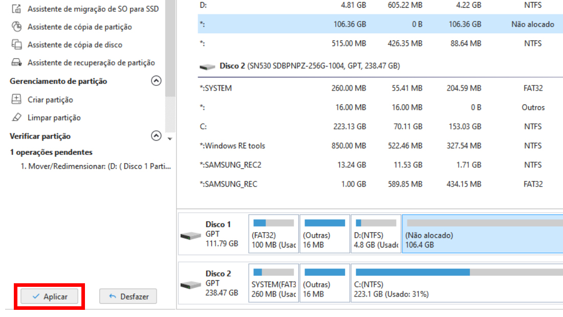 Finalize o processo confirmando e terá aprendido como particionar um SSD ou HD
