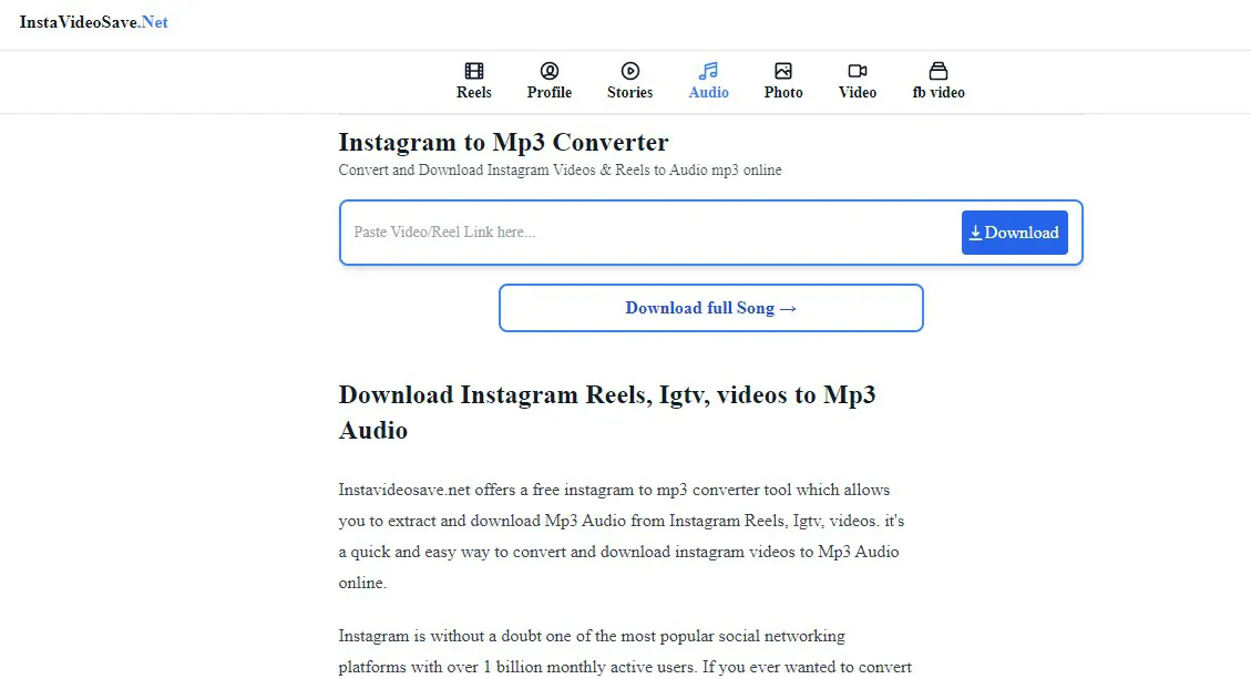Insira o link no site - Como baixar um áudio do Instagram