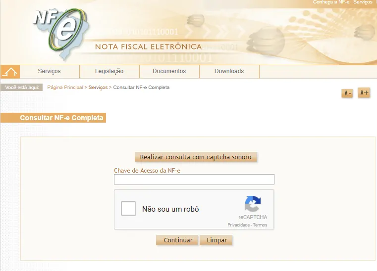 Insira sua chave de acesso - Como baixar nota fiscal com Chave de Acesso