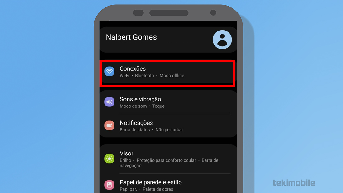 Os nomes podem ser diferentes em outros Androids