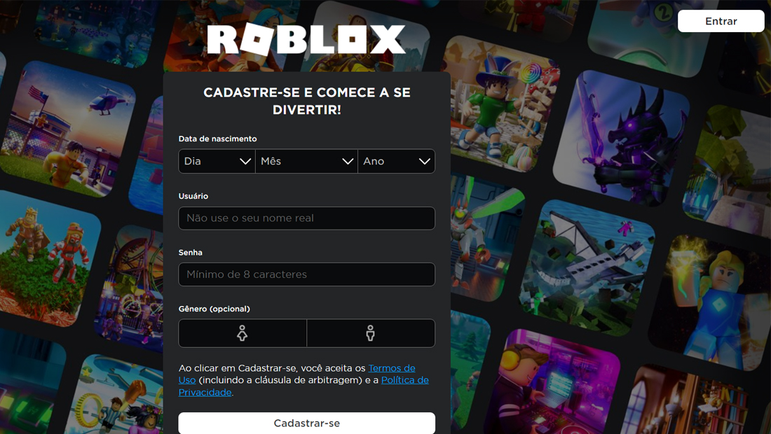 Criar um cadastro ou entrar no site é simples