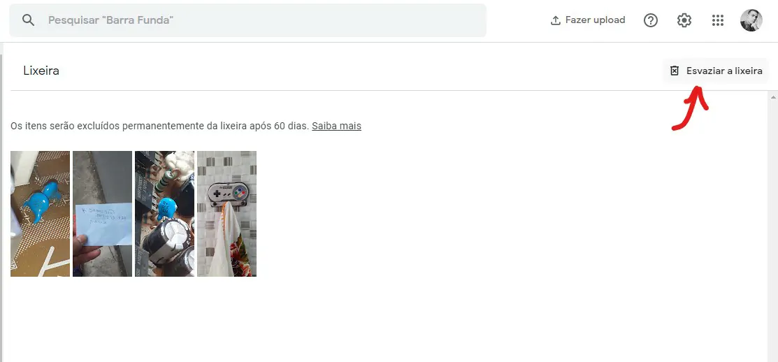Selecione Esvaziar lixeira - Como deletar uma ou todas fotos do Google Fotos