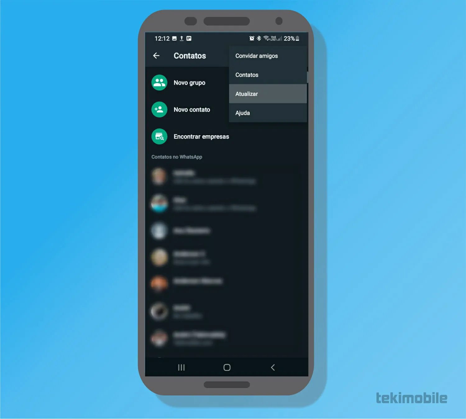 Toque em Atualizar - Como atualizar a lista de contatos do WhatsApp [iPhone e Android]